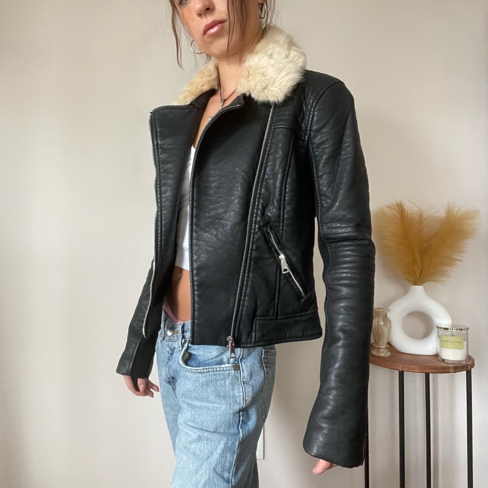 Zara Faux Leather Jacket with Fur Collar